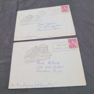 2- 1960 Pony Express Salt Grass Trail First Day Cover Envelopes